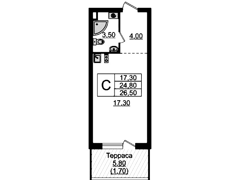 Квартира студия 26.5 м², 1/9 эт., ЖК «А101 Лаголово»